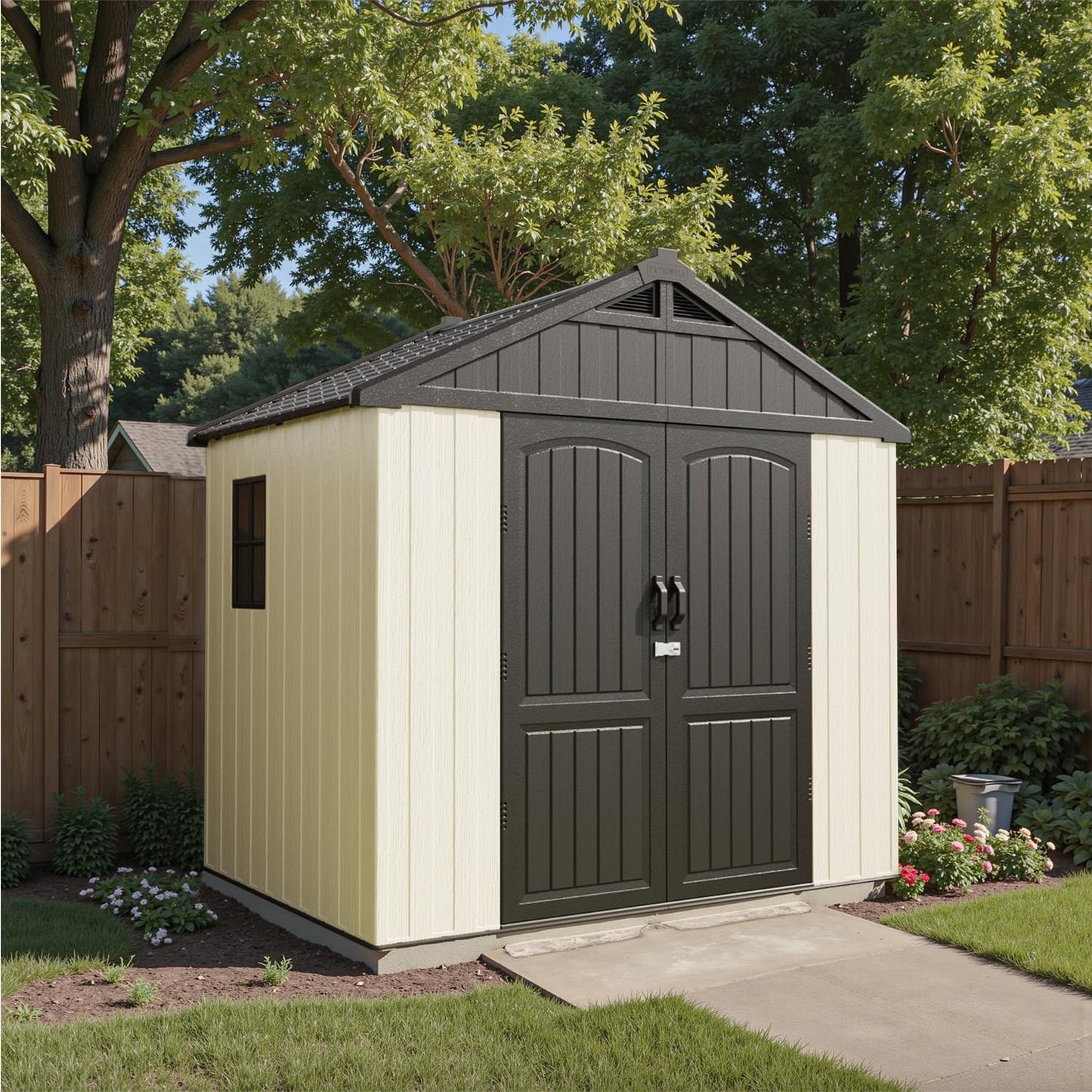 🔥 Factory Direct Sale – No Middleman Markups, Only $5 Profit Per Order! 🔥 Patiowell Resin Outdoor Storage Shed with Floor, Light, and Lockable Door for Garden, Backyard, and Tool Storage (Kick-it Shed)