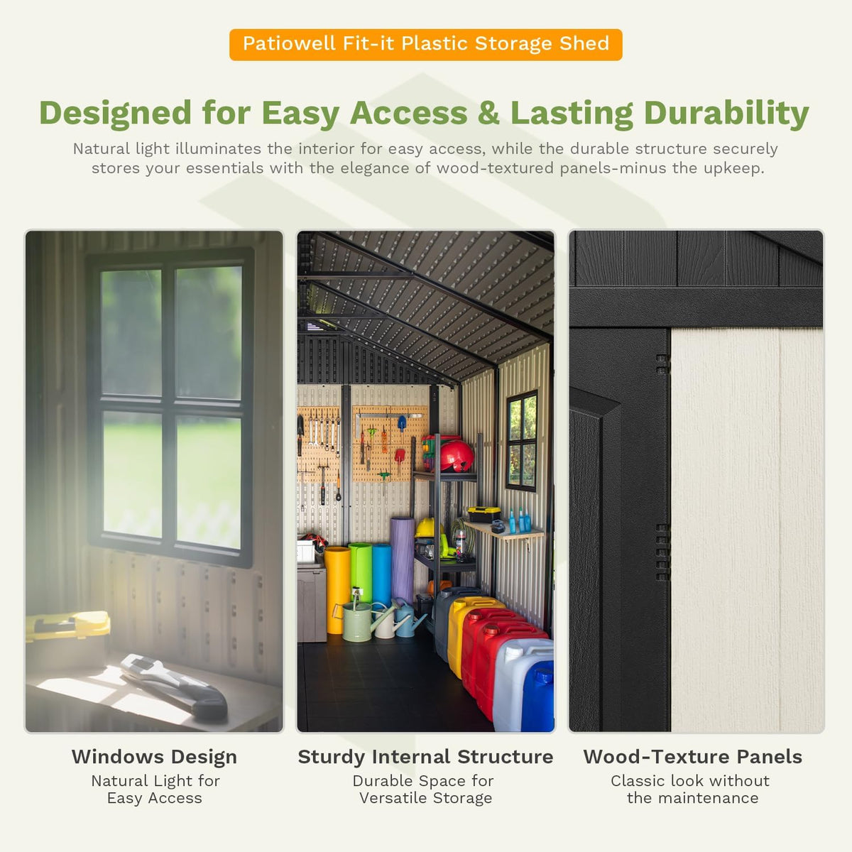 🔥 Factory Direct Sale – No Middleman Markups, Only $5 Profit Per Order! 🔥 Patiowell Resin Outdoor Storage Shed with Floor, Light, and Lockable Door for Garden, Backyard, and Tool Storage (Kick-it Shed)