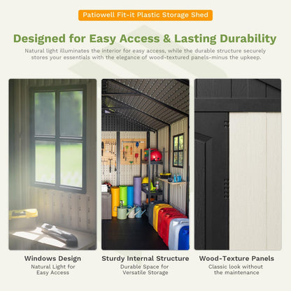🔥 Factory Direct Sale – No Middleman Markups, Only $5 Profit Per Order! 🔥 Patiowell Resin Outdoor Storage Shed with Floor, Light, and Lockable Door for Garden, Backyard, and Tool Storage (Kick-it Shed)