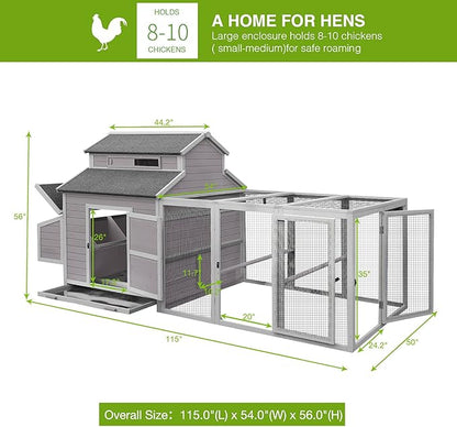🔥 Final Day — Store Closing Clearance (Tariff Reasons). Limited Stock. First come, first served. Once gone, never back. 🔥 Chicken Coop with Large Nesting Box Outdoor Wooden Hen House Poultry Cage with Run (Grey-49)
