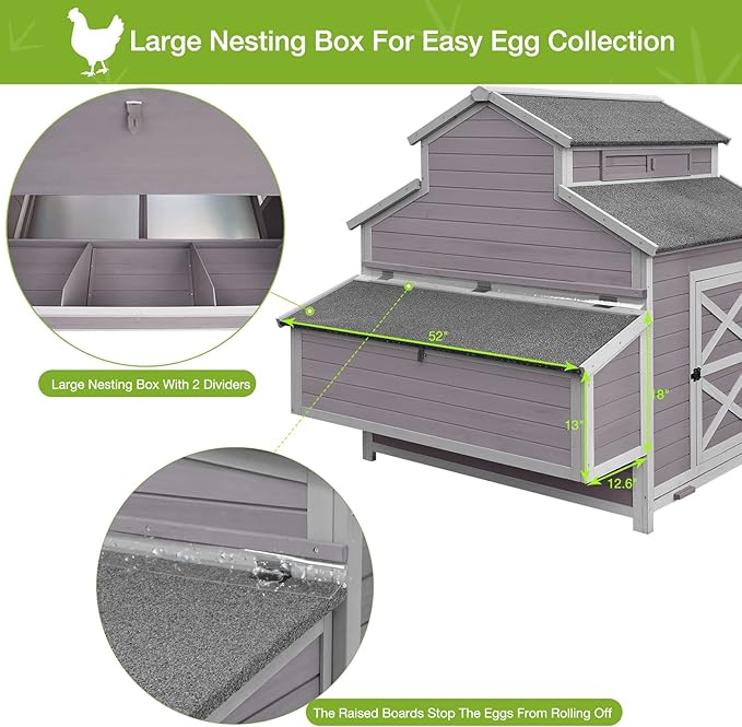 🔥 Final Day — Store Closing Clearance (Tariff Reasons). Limited Stock. First come, first served. Once gone, never back. 🔥 Chicken Coop with Large Nesting Box Outdoor Wooden Hen House Poultry Cage with Run (Grey-49)