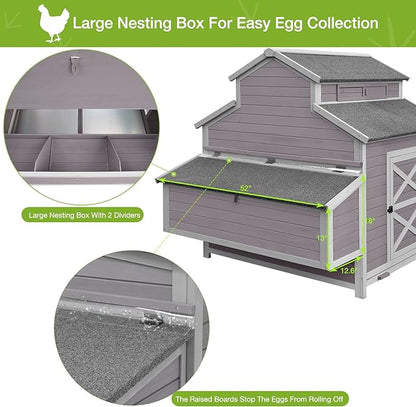 🔥 Final Day — Store Closing Clearance (Tariff Reasons). Limited Stock. First come, first served. Once gone, never back. 🔥 Chicken Coop with Large Nesting Box Outdoor Wooden Hen House Poultry Cage with Run (Grey-49)