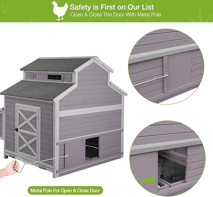 🔥 Final Day — Store Closing Clearance (Tariff Reasons). Limited Stock. First come, first served. Once gone, never back. 🔥 Chicken Coop with Large Nesting Box Outdoor Wooden Hen House Poultry Cage with Run (Grey-49)