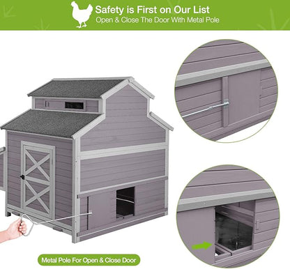 🔥 Final Day — Store Closing Clearance (Tariff Reasons). Limited Stock. First come, first served. Once gone, never back. 🔥 Chicken Coop with Large Nesting Box Outdoor Wooden Hen House Poultry Cage with Run (Grey-49)