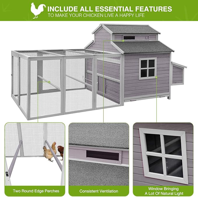 🔥 Final Day — Store Closing Clearance (Tariff Reasons). Limited Stock. First come, first served. Once gone, never back. 🔥 Chicken Coop with Large Nesting Box Outdoor Wooden Hen House Poultry Cage with Run (Grey-49)