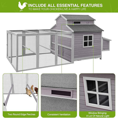 🔥 Final Day — Store Closing Clearance (Tariff Reasons). Limited Stock. First come, first served. Once gone, never back. 🔥 Chicken Coop with Large Nesting Box Outdoor Wooden Hen House Poultry Cage with Run (Grey-49)