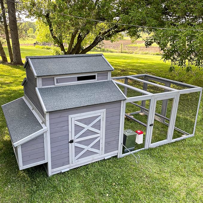 🔥 Final Day — Store Closing Clearance (Tariff Reasons). Limited Stock. First come, first served. Once gone, never back. 🔥 Chicken Coop with Large Nesting Box Outdoor Wooden Hen House Poultry Cage with Run (Grey-49)